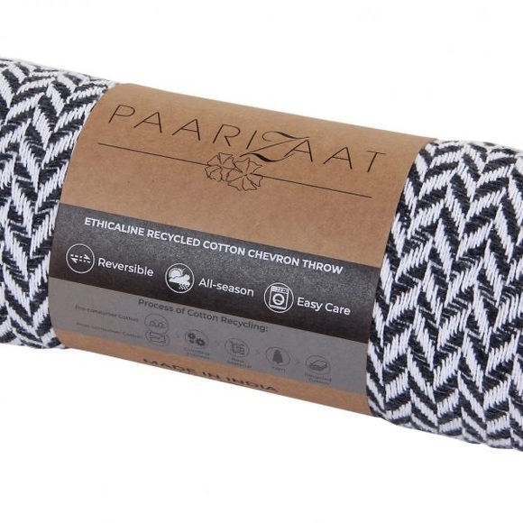 Dark Grey and White Cotton Chevron Throw - Picture 5 of 9